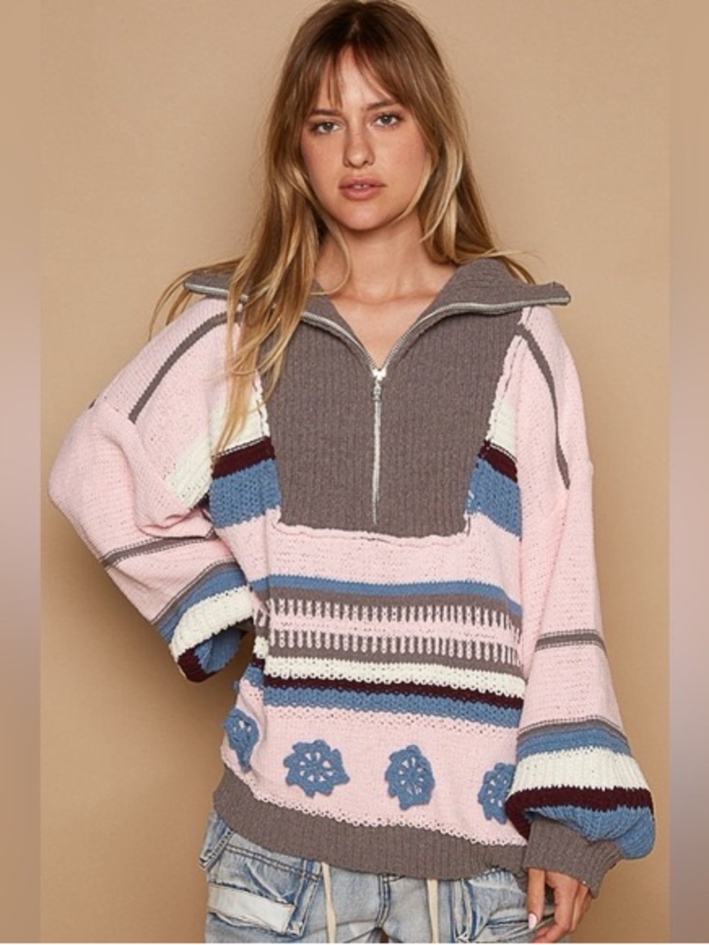 POL Half Zipper Oversized Chenille